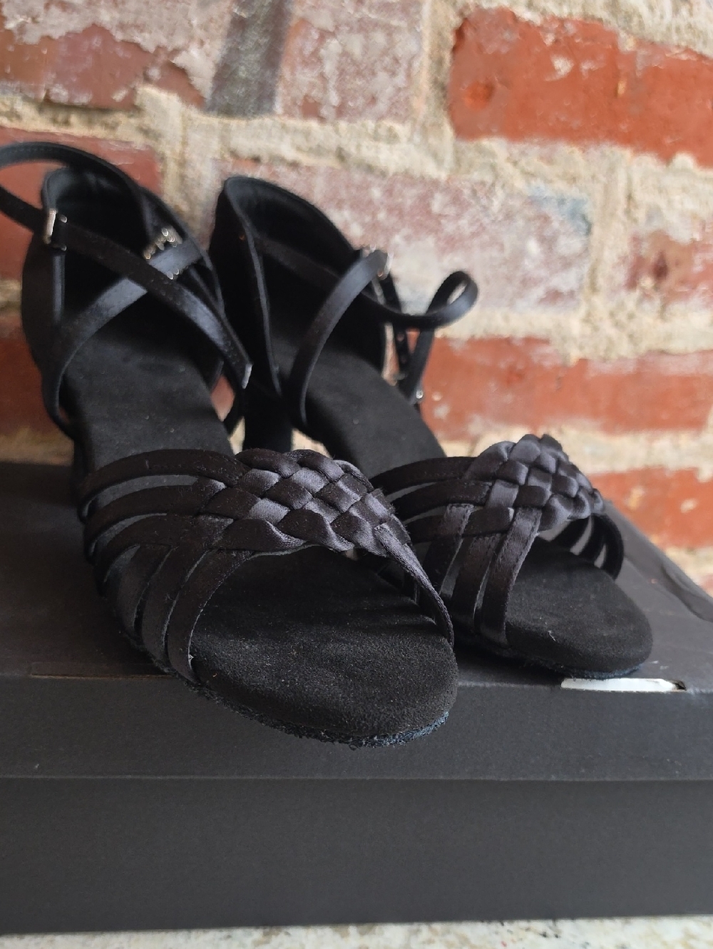 Black Braided Strappy Heeled Sandals for Women